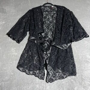 Dreamgirl Black Lace Kimono Robe with Satin Tie